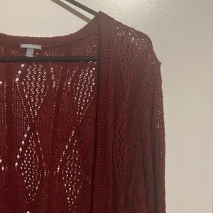 Burgundy Knit Mid Length Cardigan